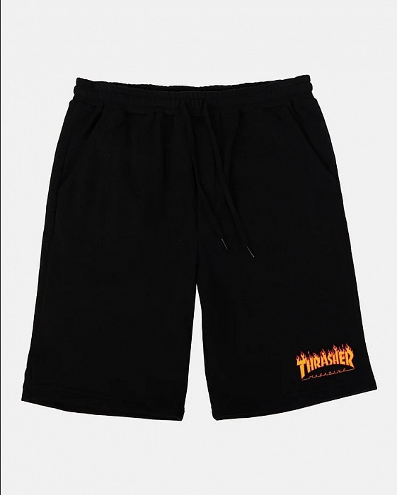 Kraťase THRASHER FLAME LOGO P.E. SHORTS BLACK