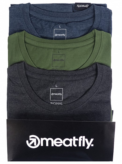 Trika MEATFLY BASIC T-SHIRT MULTIPACK CHARCOAL HEATHER/OLIVE/NAVY HEATHER